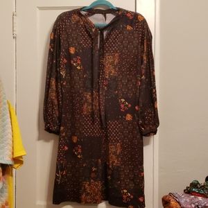 Vintage Long-Sleeved Dress w/Faux Patchwork Design